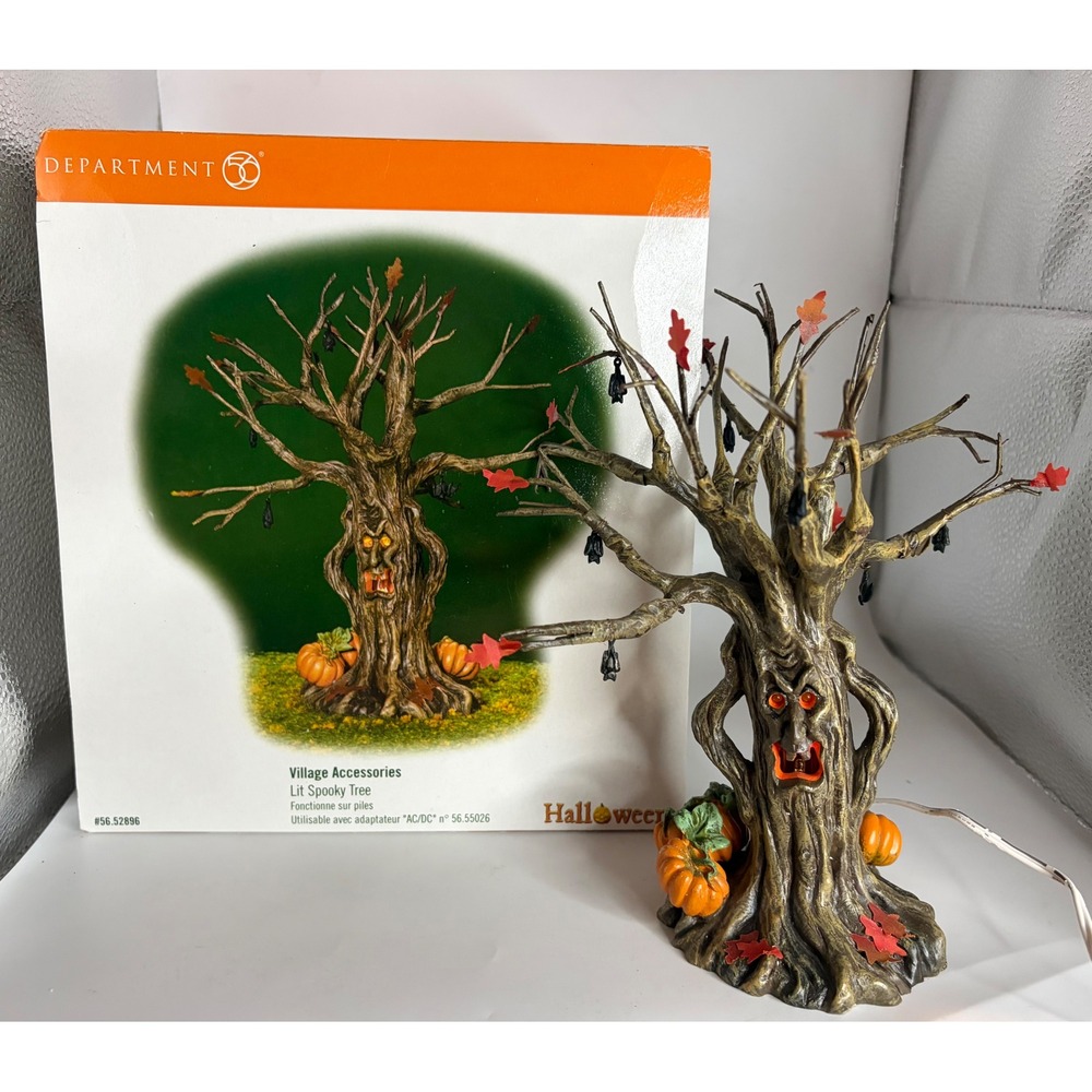 Department 56 Lit Spooky Tree Halloween Village Accessory Lighted  Face Retired